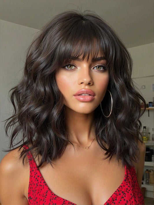 SHEIN باروكة قصيرة مموجة 14 بوصة مع غرة مقاومة للحرارة