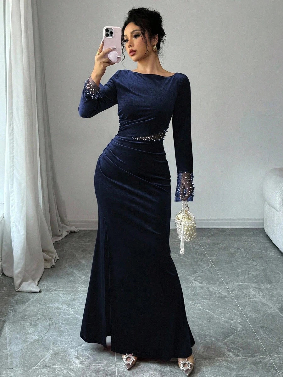 SHEIN Elenzga  فستان أنيق بلون أزرق