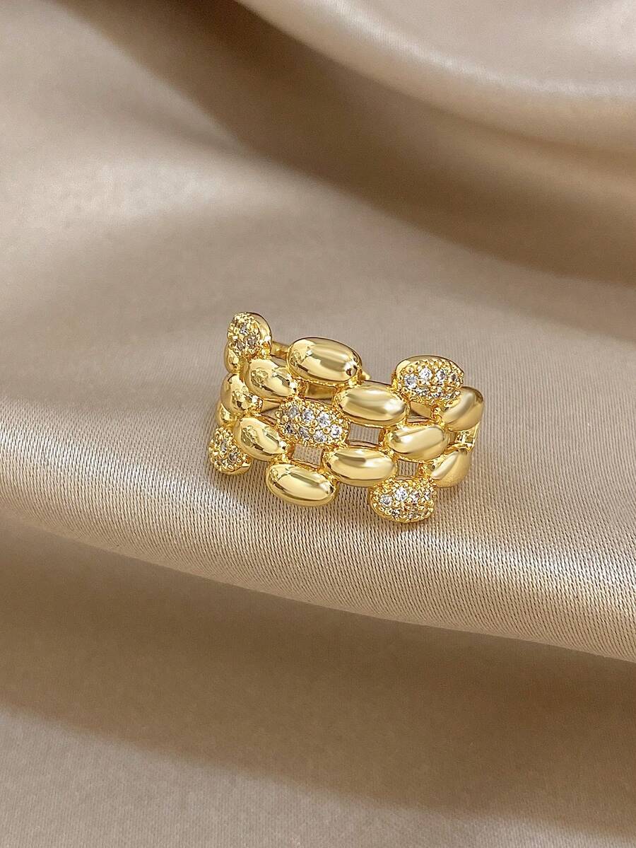SHEIN خاتم مطلي ذهب 18 قيراط قابل للفتح مزين بالزركونيا