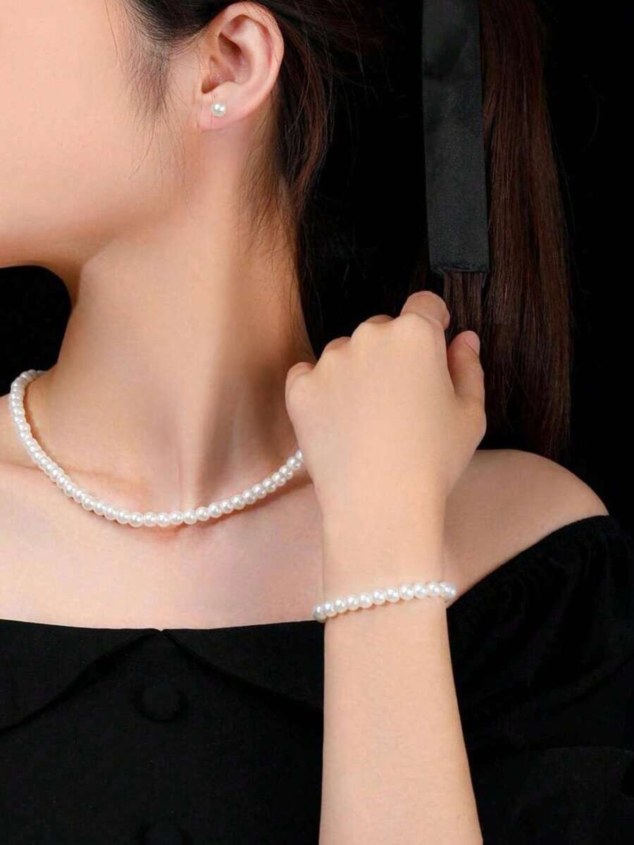 SHEIN طقم مجوهرات 4 قطع بلؤلؤ صناعي أنيق