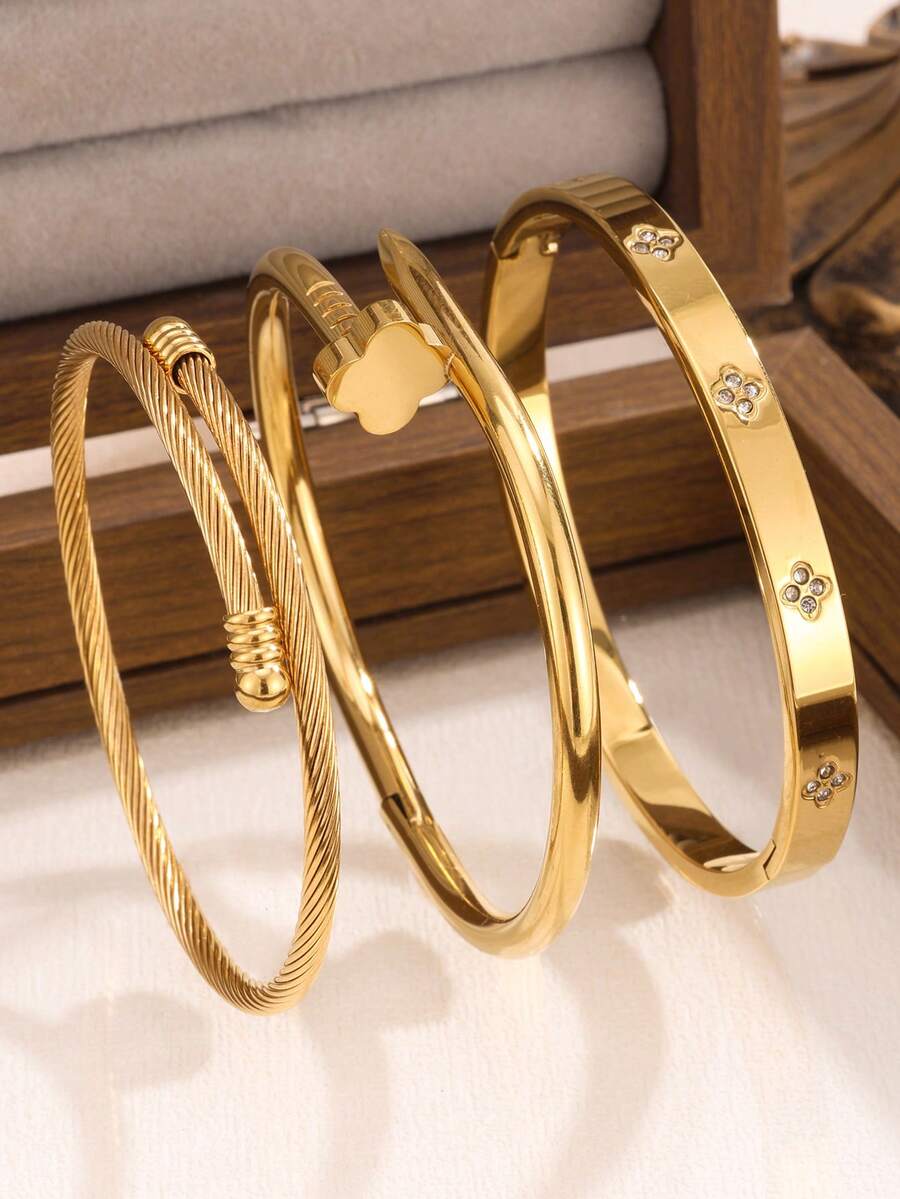 SHEIN سوار ستانلس ستيل مرصع بالزركونيا