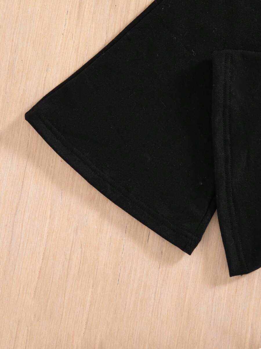 SHEIN مجموعة بلوزة وبنطلون قطيفة للبنات بياقة دائرية وزينة فيونكة