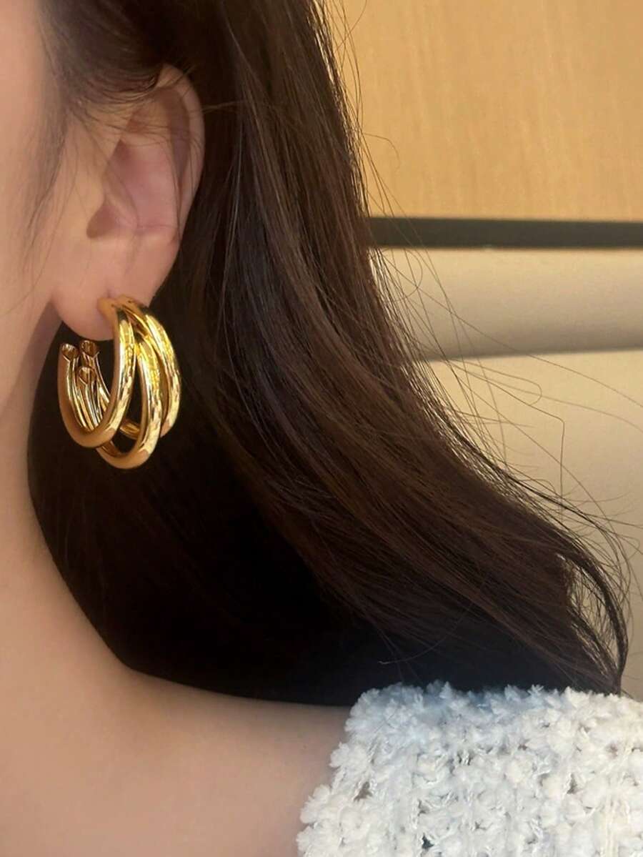SHEIN مجموعة 6 ازواج أقراط هندسية متعددة الطبقات