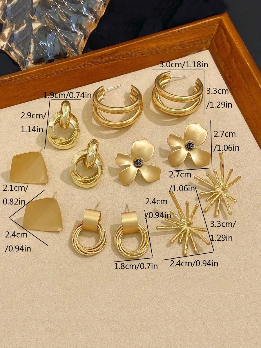 SHEIN مجموعة 6 ازواج أقراط هندسية متعددة الطبقات