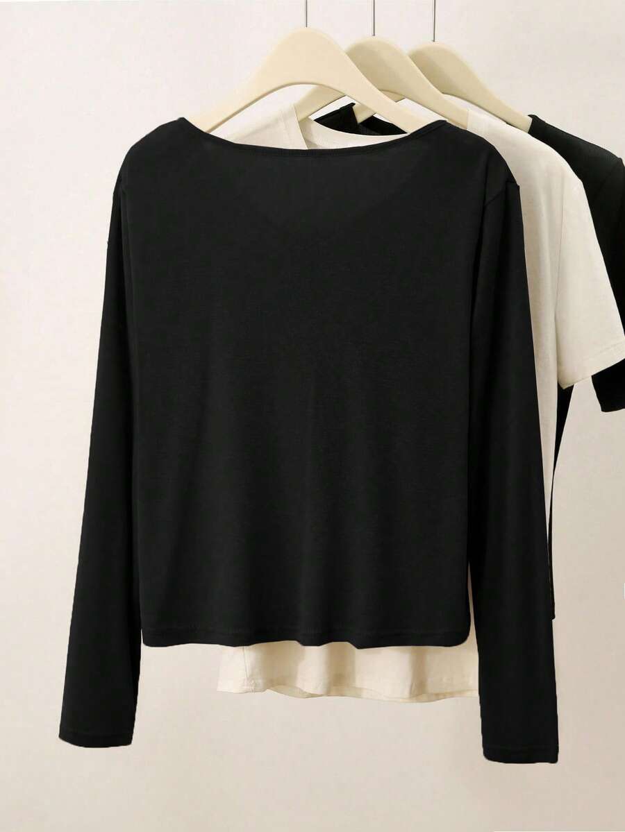 SHEIN INAWLY كارديجان أسود بأكمام طويلة وأزرار أمامية خفيف ومريح
