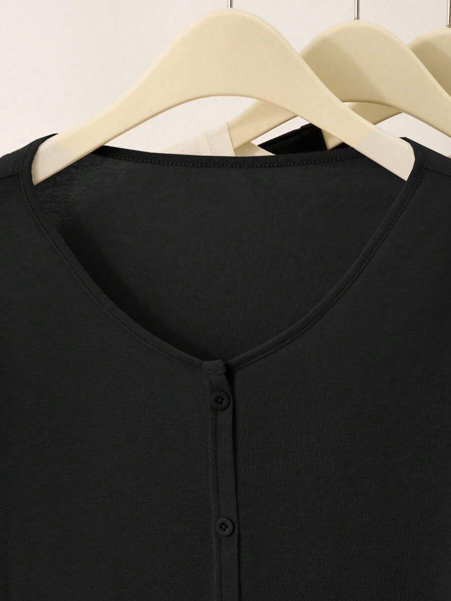 SHEIN INAWLY كارديجان أسود بأكمام طويلة وأزرار أمامية خفيف ومريح