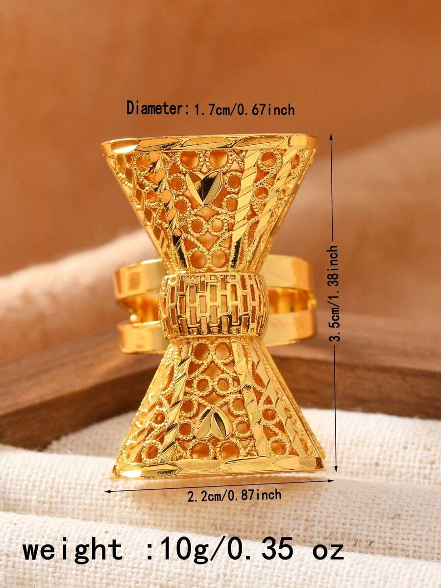 SHEIN خاتم فراشة عربي مفرغ مطلي ذهب عيار 24 قيراط