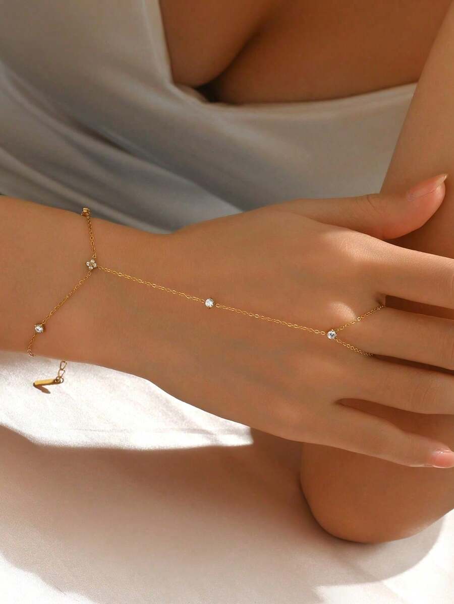 SHEIN سوار إصبع ذهبي مرصع بالماس