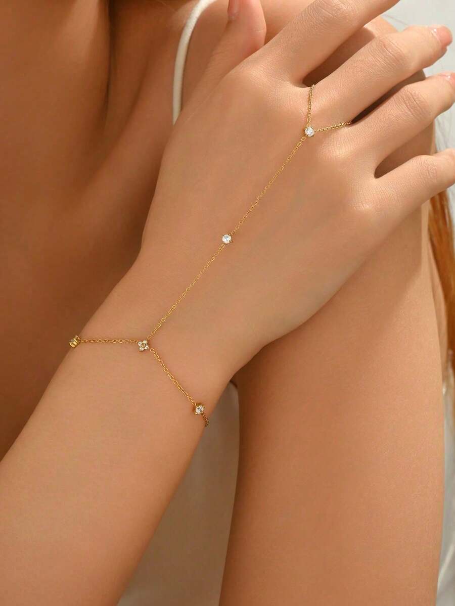 SHEIN سوار إصبع ذهبي مرصع بالماس
