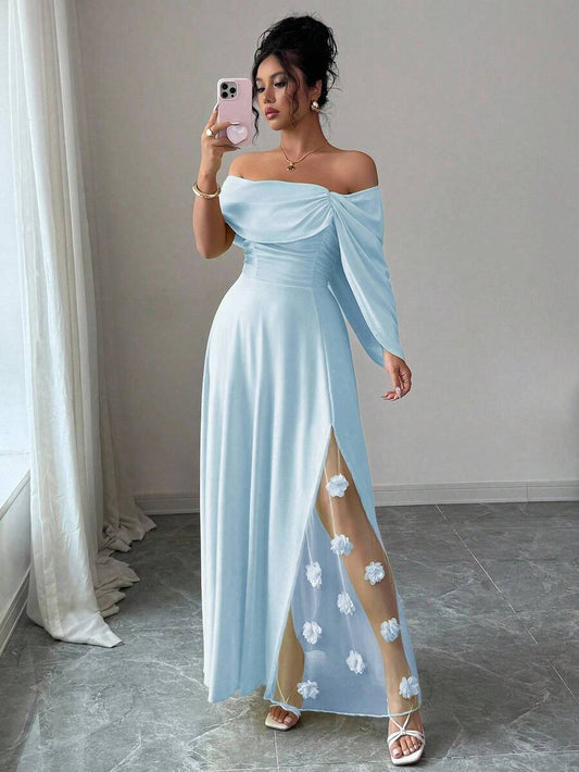 SHEIN Elenzga فستان ماكسي مزين بزهور عند الخصر