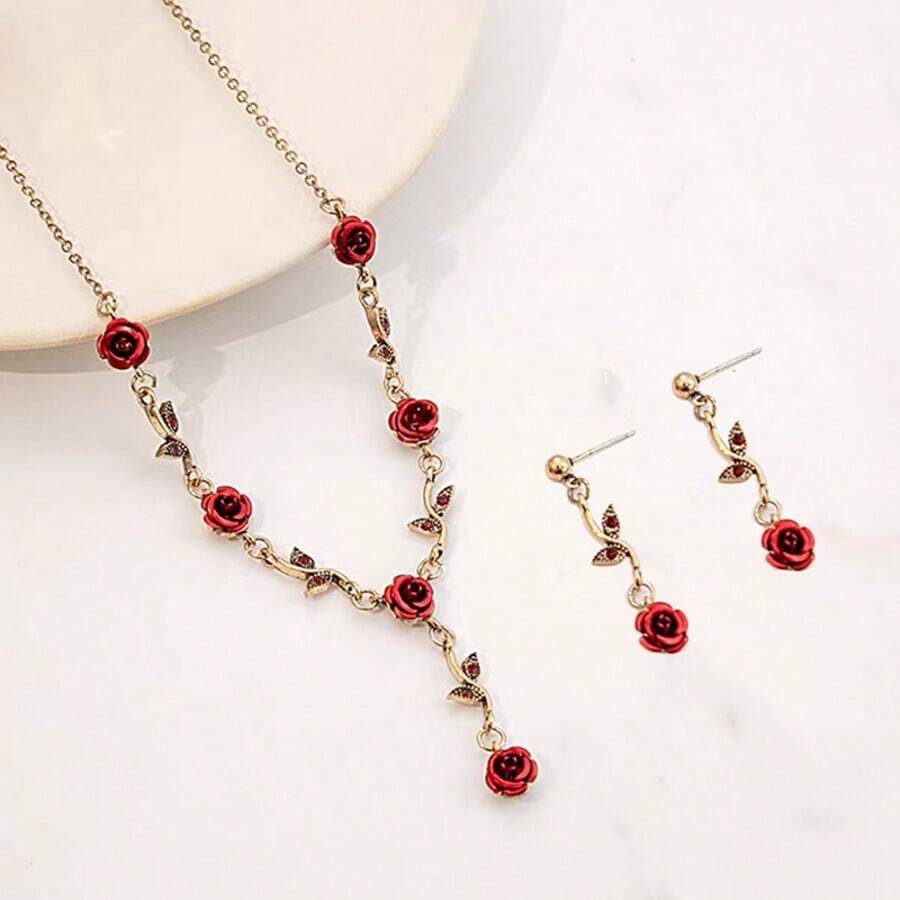 SHEIN طقم 3 قطع مطلي بالذهب الأحمر