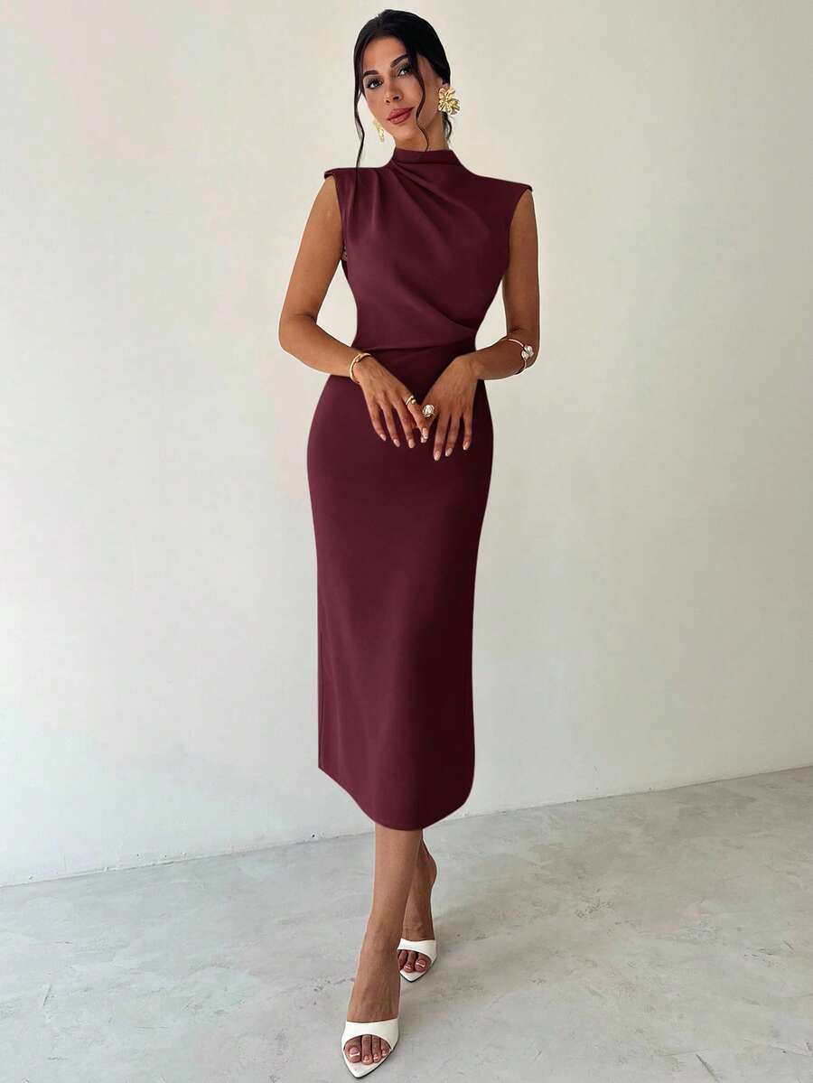 SHEIN Firerie فستان ماكسي عنابي بأكمام منسدلة وخصر مربوط