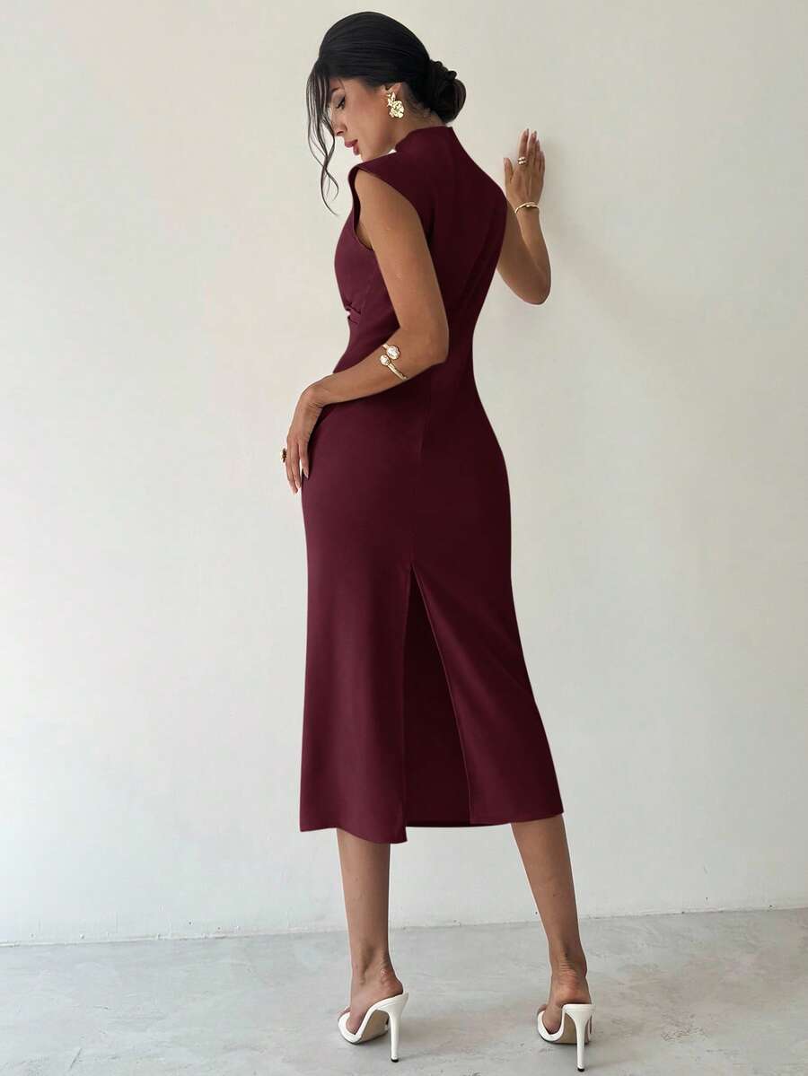 SHEIN Firerie فستان ماكسي عنابي بأكمام منسدلة وخصر مربوط