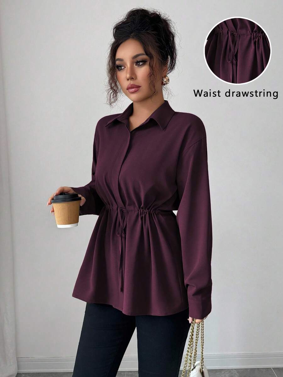 SHEIN Elenzga قميص نسائي بأزرار مخفية وربطة خصر بفيونكة