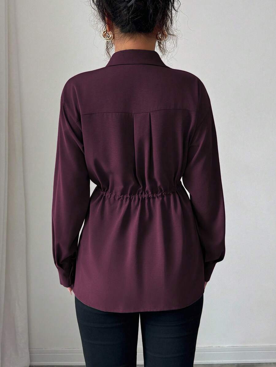 SHEIN Elenzga قميص نسائي بأزرار مخفية وربطة خصر بفيونكة