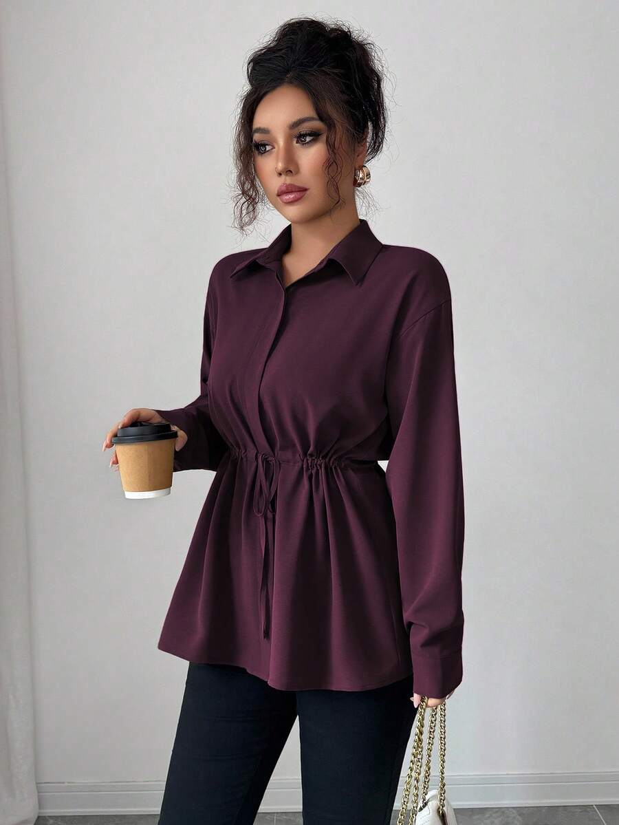 SHEIN Elenzga قميص نسائي بأزرار مخفية وربطة خصر بفيونكة