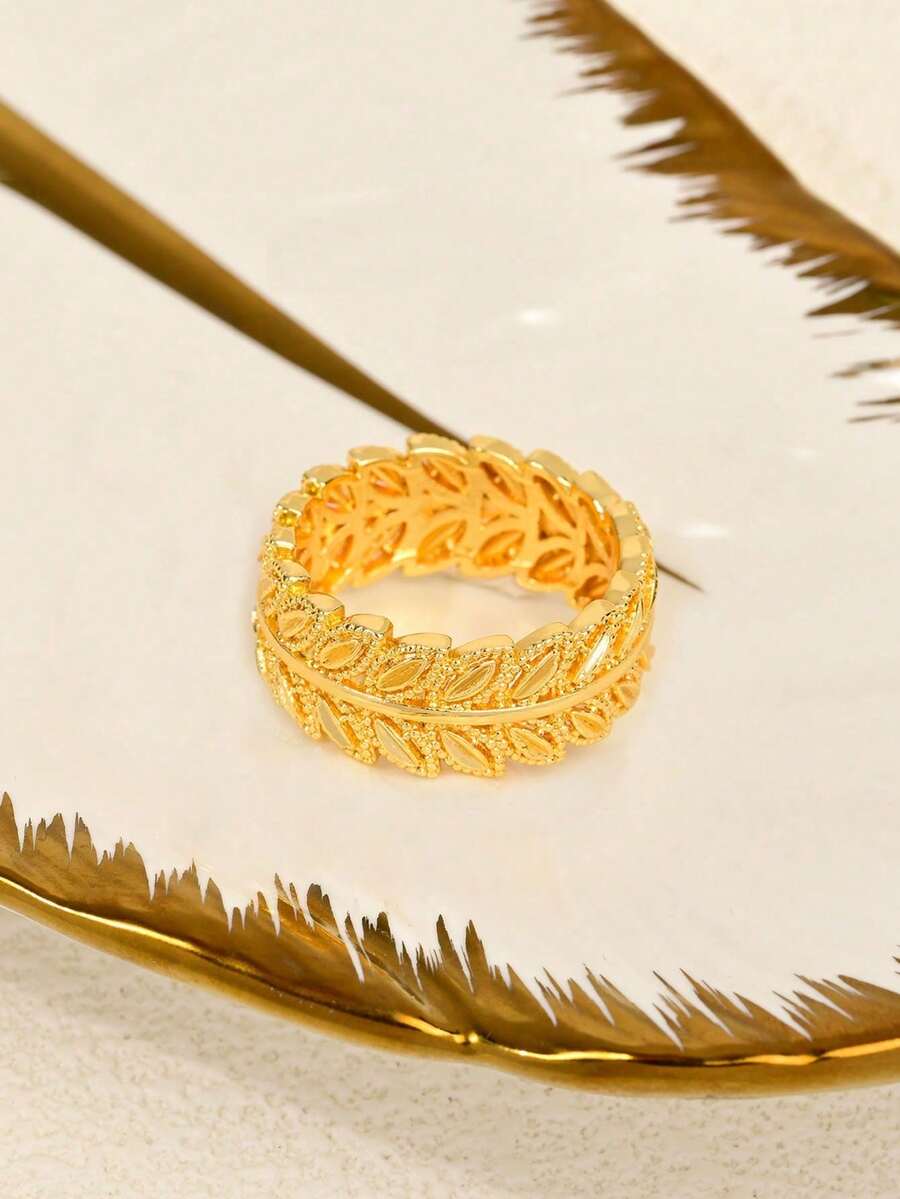 SHEIN خاتم ورقة مطلي ذهب عيار 24 قيراط بطراز محايد