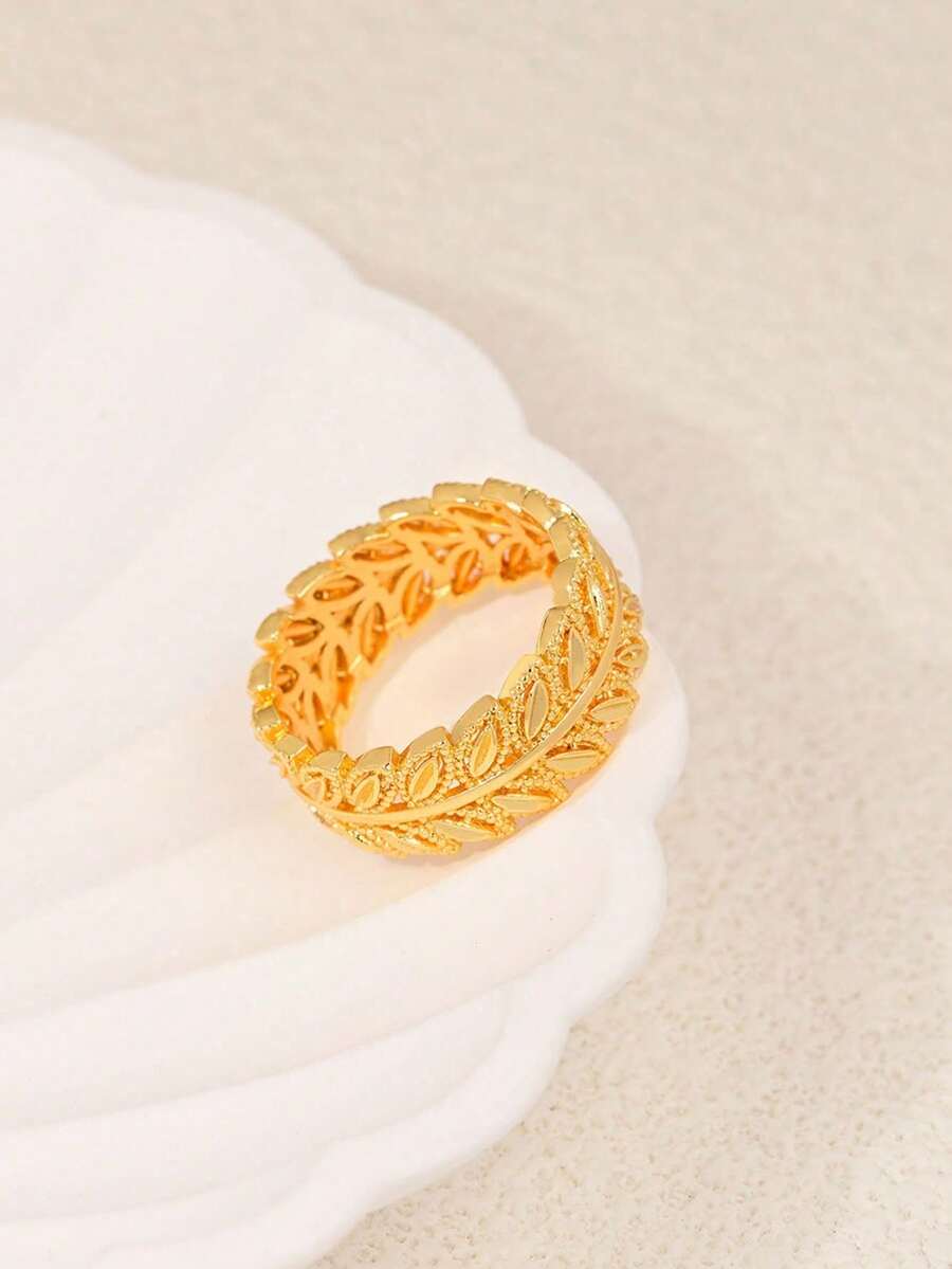 SHEIN خاتم ورقة مطلي ذهب عيار 24 قيراط بطراز محايد