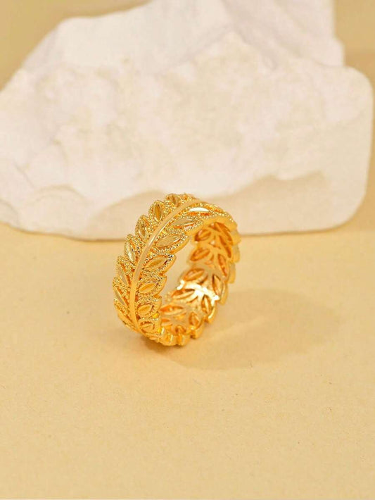 SHEIN خاتم ورقة مطلي ذهب عيار 24 قيراط بطراز محايد