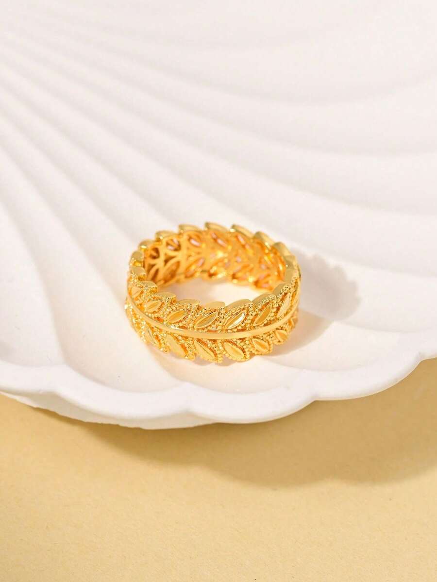 SHEIN خاتم ورقة مطلي ذهب عيار 24 قيراط بطراز محايد