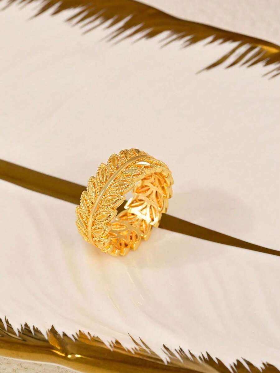 SHEIN خاتم ورقة مطلي ذهب عيار 24 قيراط بطراز محايد