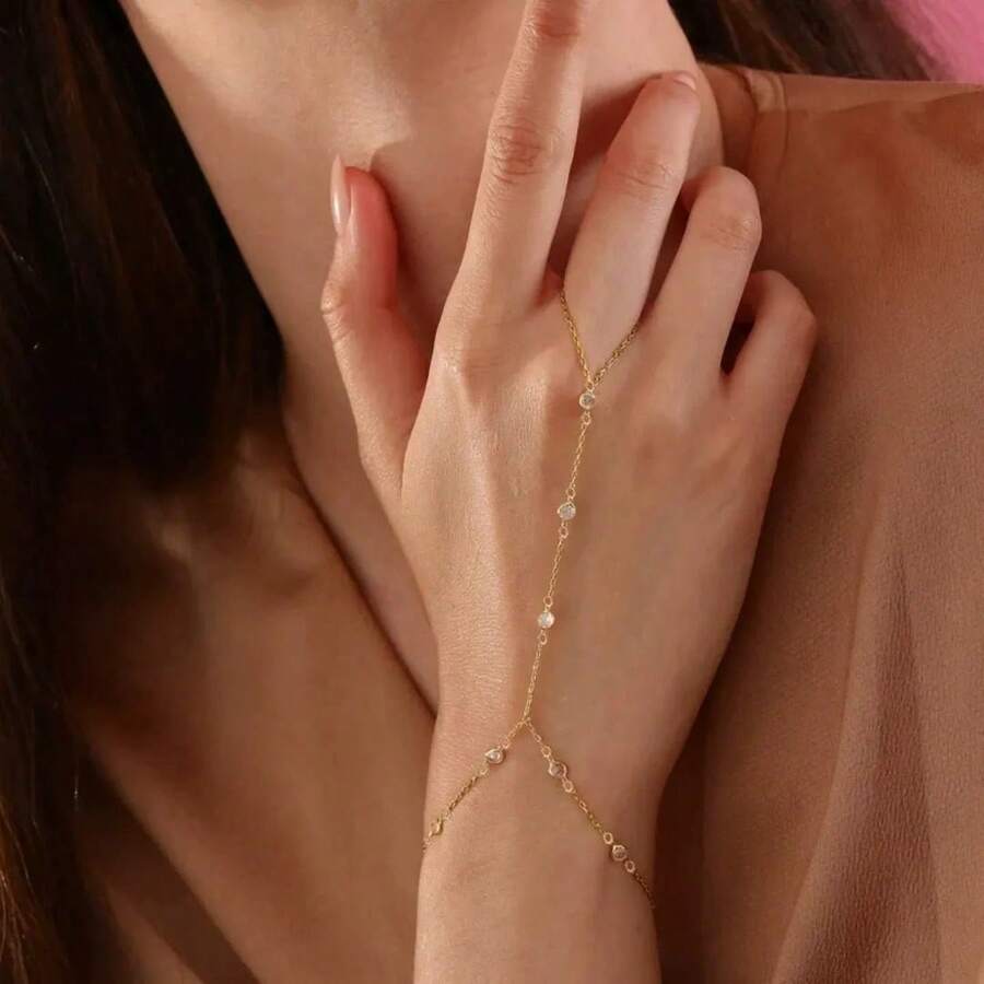 SHEIN سوار يد ذهبي مرصع بالزركونيا المكعبة