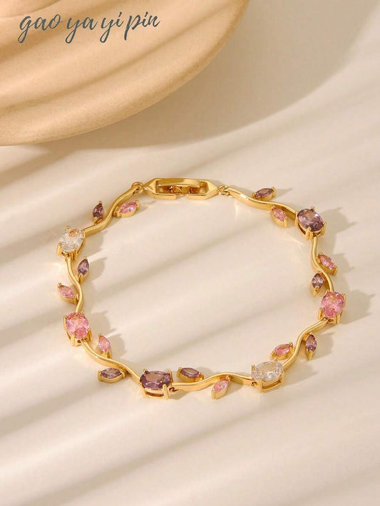 SHEIN سوار تنس مرصع بالزركونيا مطلي إلكتروليتيك