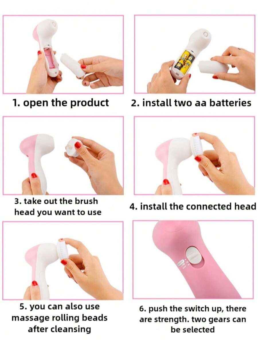 SHEIN فرشاة تنظيف وجه كهربائية 5 في 1 مع رؤوس قابلة للتبديل