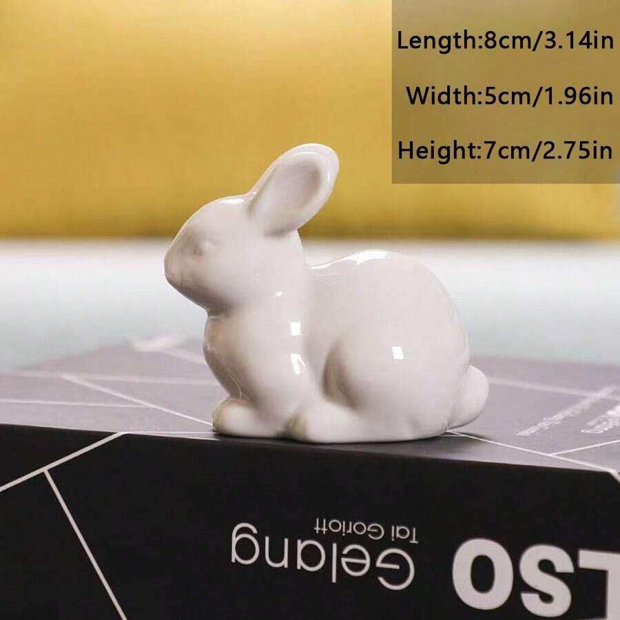 SHEIN تمثال أرنب خزفي أبيض يدوي الصنع للديكور