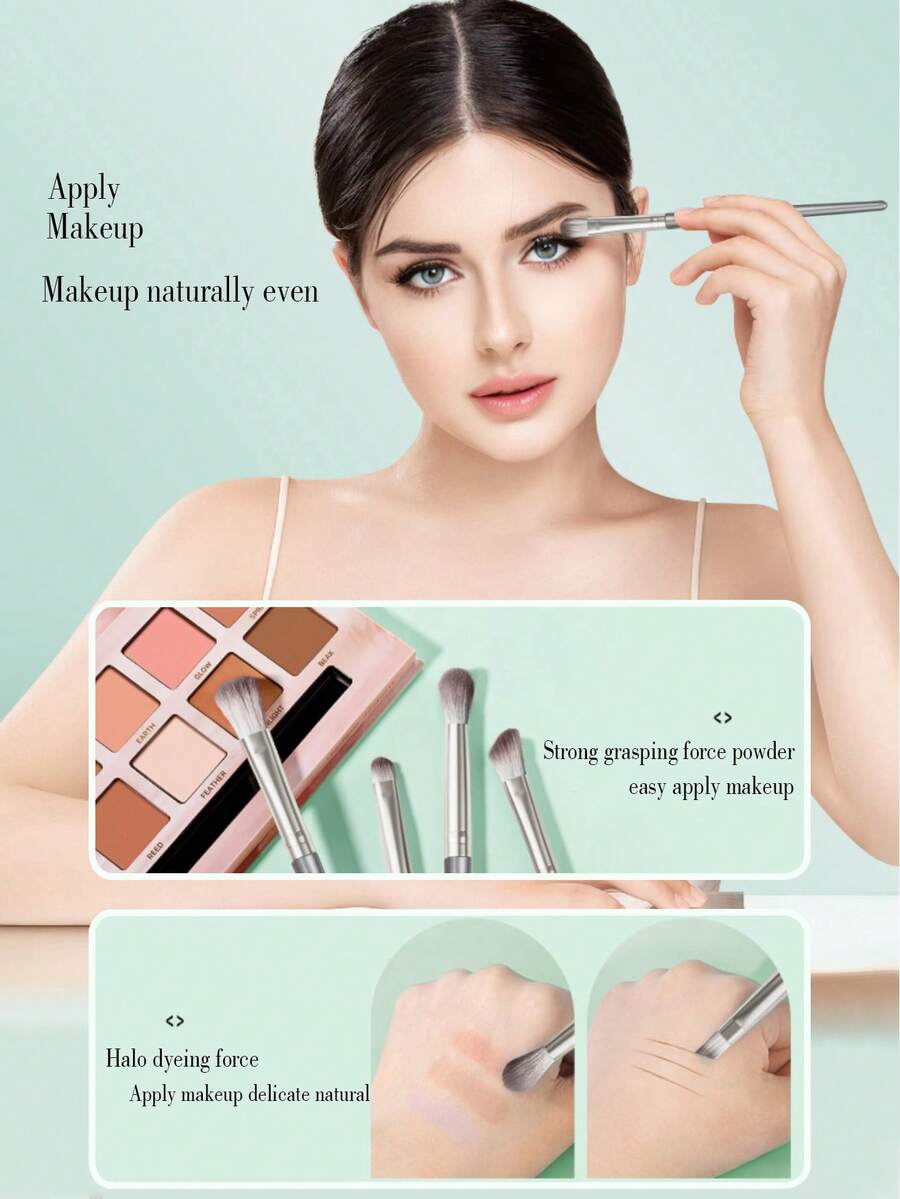 SHEIN mulynsie طقم 14 فرشاة مكياج فاخرة باللون الفضي بشعر نايلون آمن