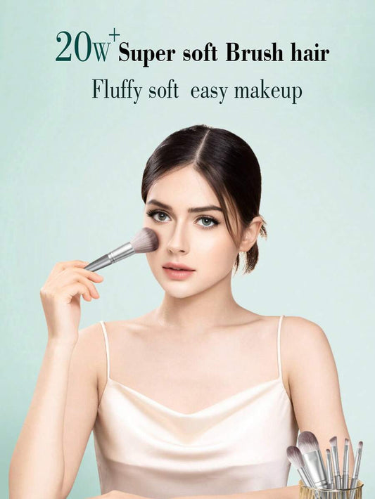 SHEIN mulynsie طقم 14 فرشاة مكياج فاخرة باللون الفضي بشعر نايلون آمن