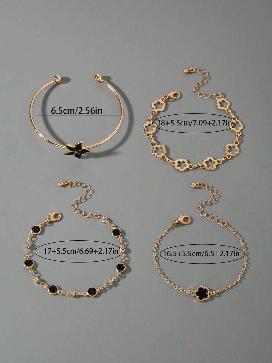 SHEIN imoli مجموعة أساور 4 قطع مزينة بالزهور والراين