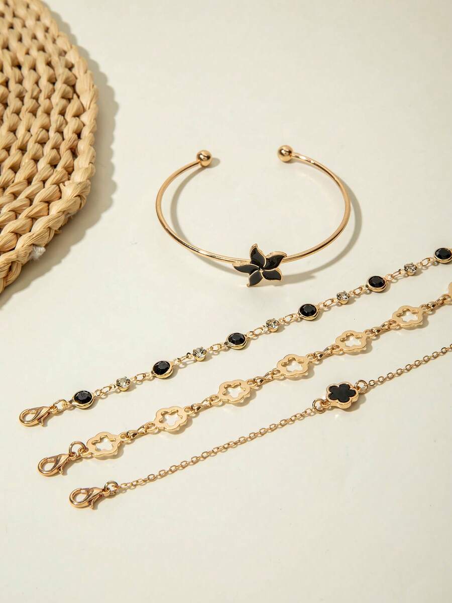 SHEIN imoli مجموعة أساور 4 قطع مزينة بالزهور والراين