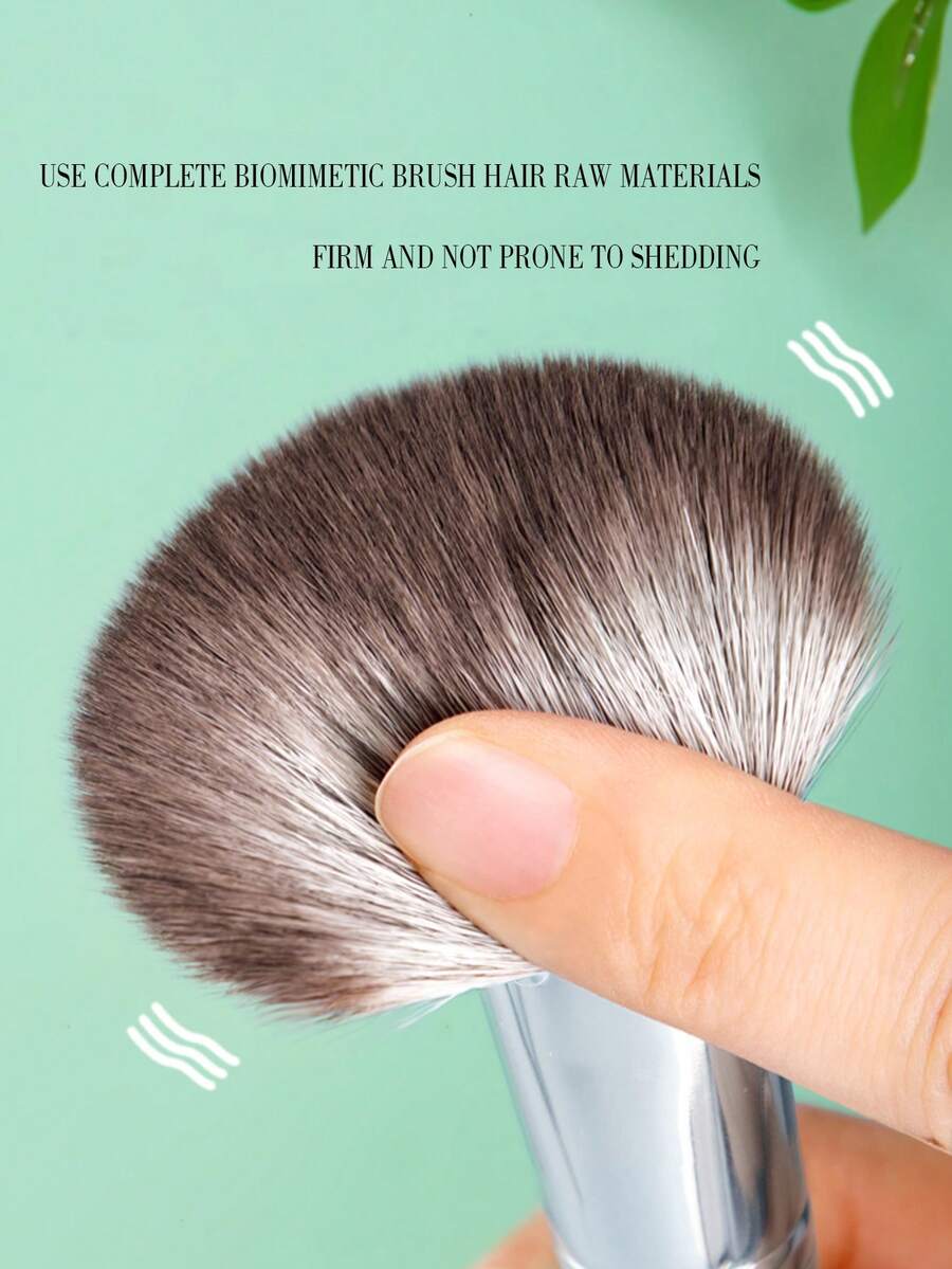 SHEIN mulynsie طقم 14 فرشاة مكياج فاخرة باللون الفضي بشعر نايلون آمن