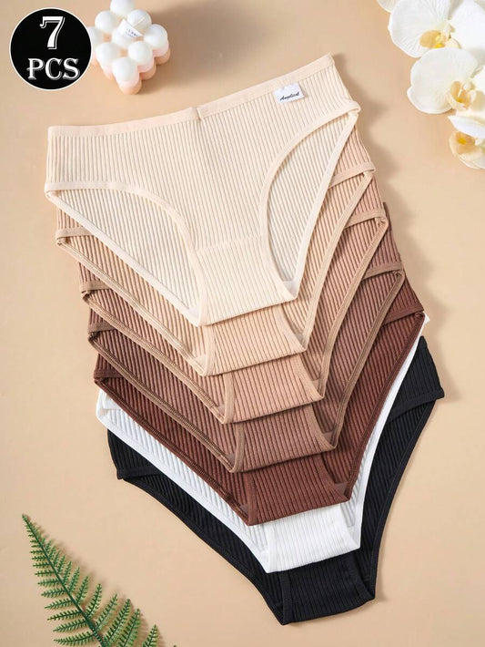 SHEIN طقم 7 قطع ملابس داخلية نسائية قطنية مضلعة ناعمة بدون حياكة