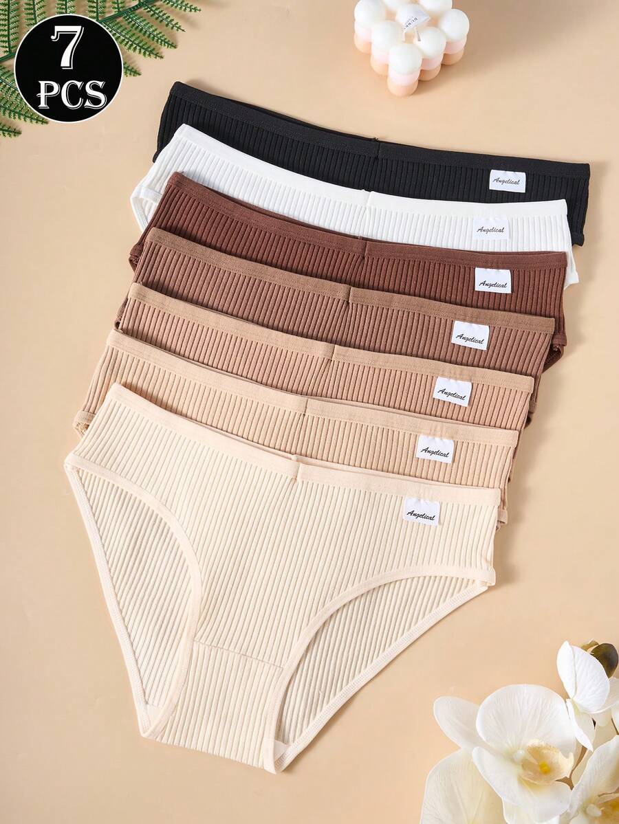 SHEIN طقم 7 قطع ملابس داخلية نسائية قطنية مضلعة ناعمة بدون حياكة