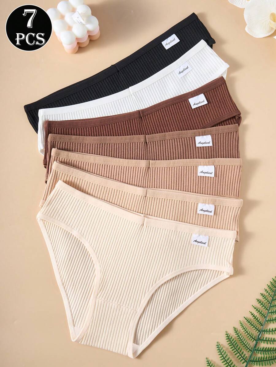 SHEIN طقم 7 قطع ملابس داخلية نسائية قطنية مضلعة ناعمة بدون حياكة