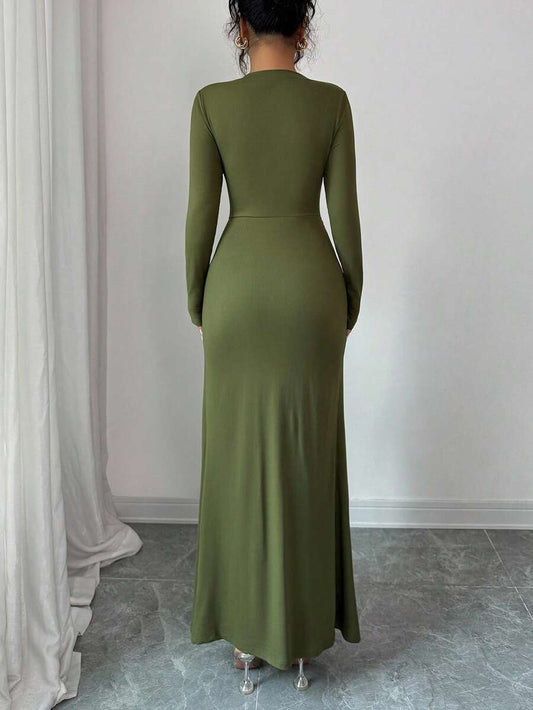 SHEIN Elenzga فستان اخضر طويل ضيق