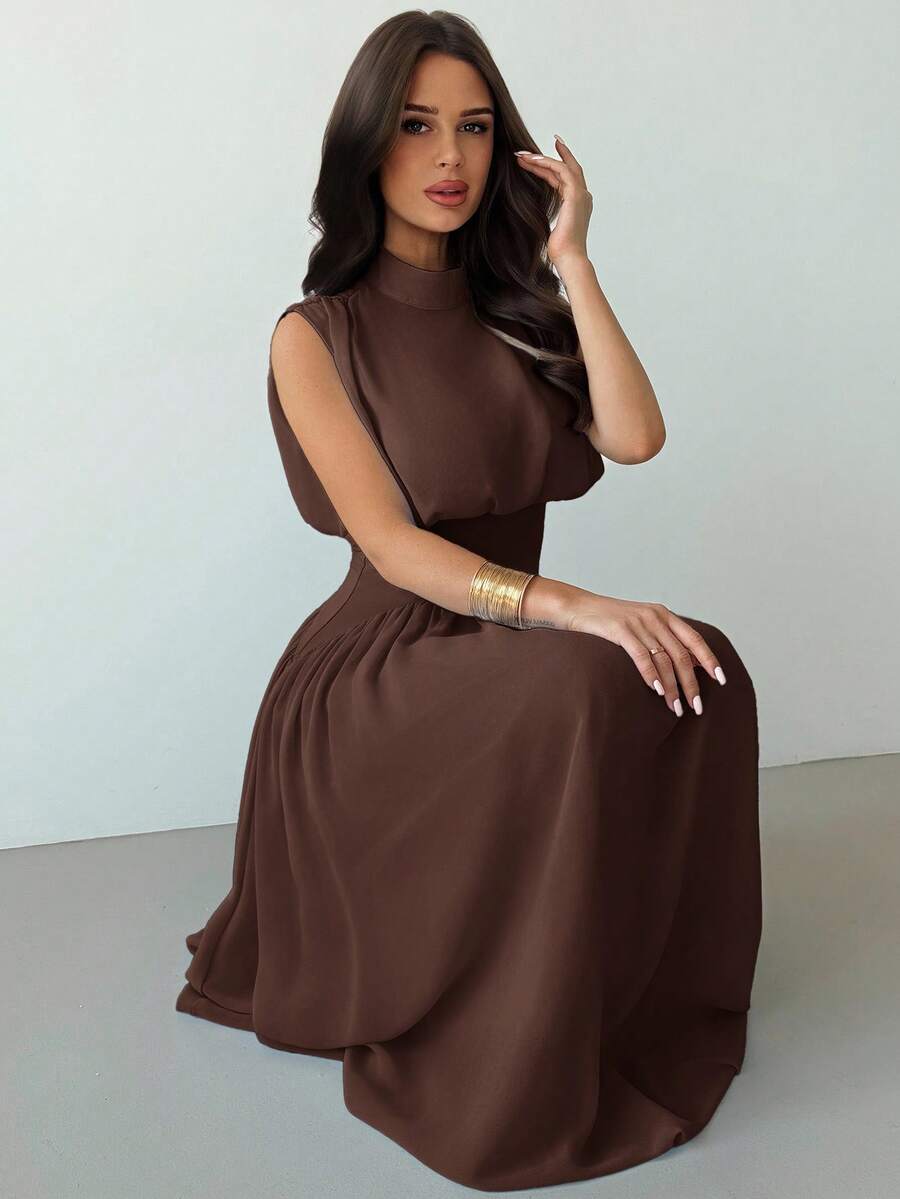 SHEIN Firerie فستان أنيق برقبة عالية وخصر مشدود