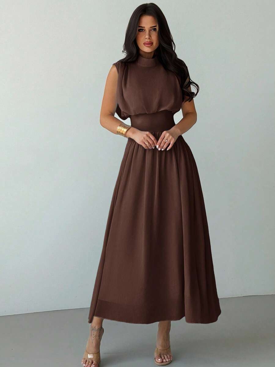 SHEIN Firerie فستان أنيق برقبة عالية وخصر مشدود