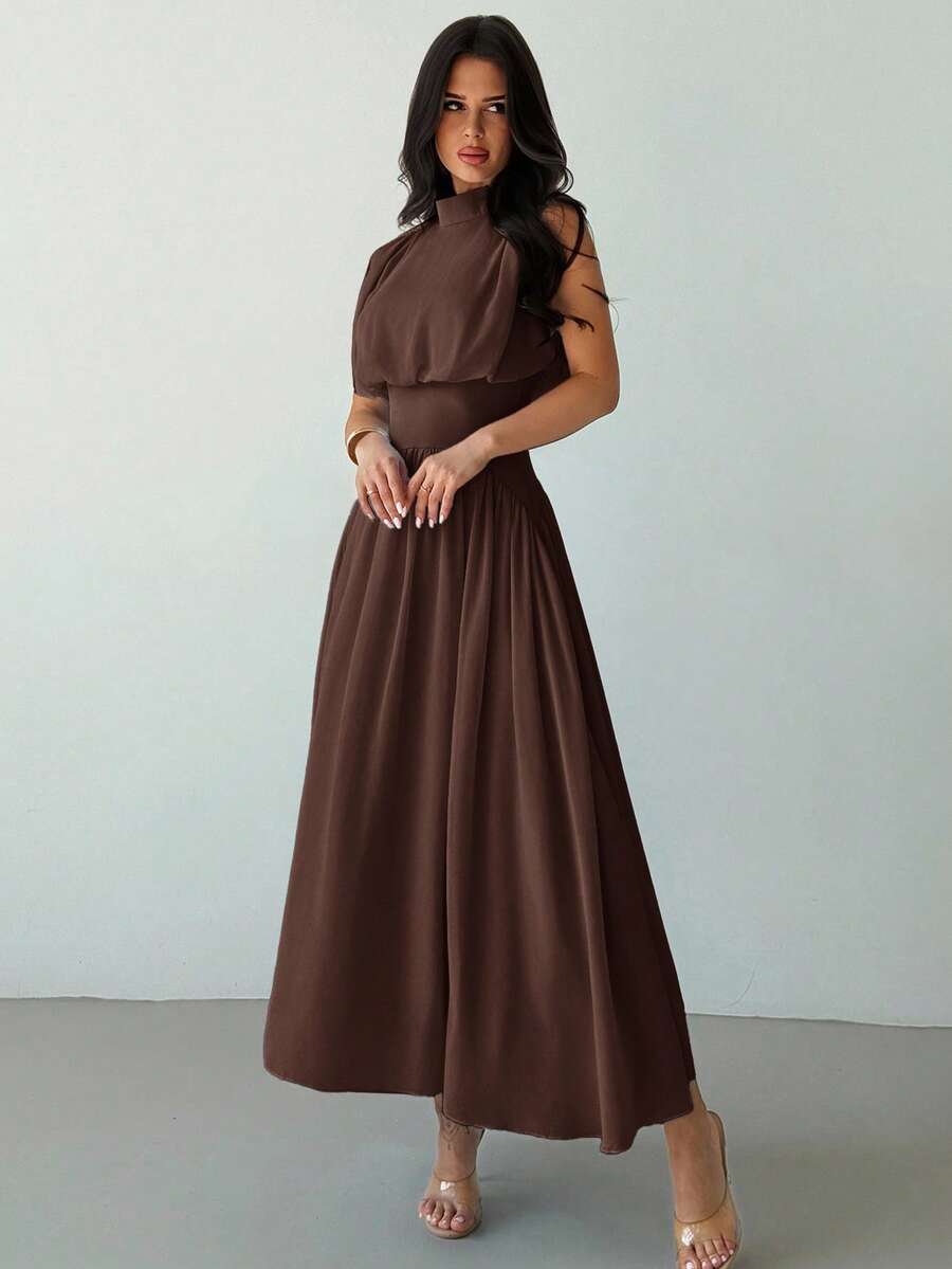 SHEIN Firerie فستان أنيق برقبة عالية وخصر مشدود