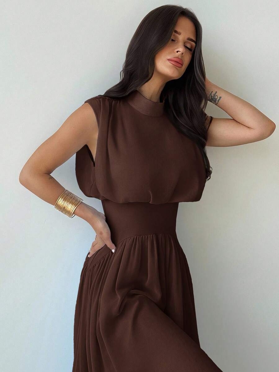 SHEIN Firerie فستان أنيق برقبة عالية وخصر مشدود