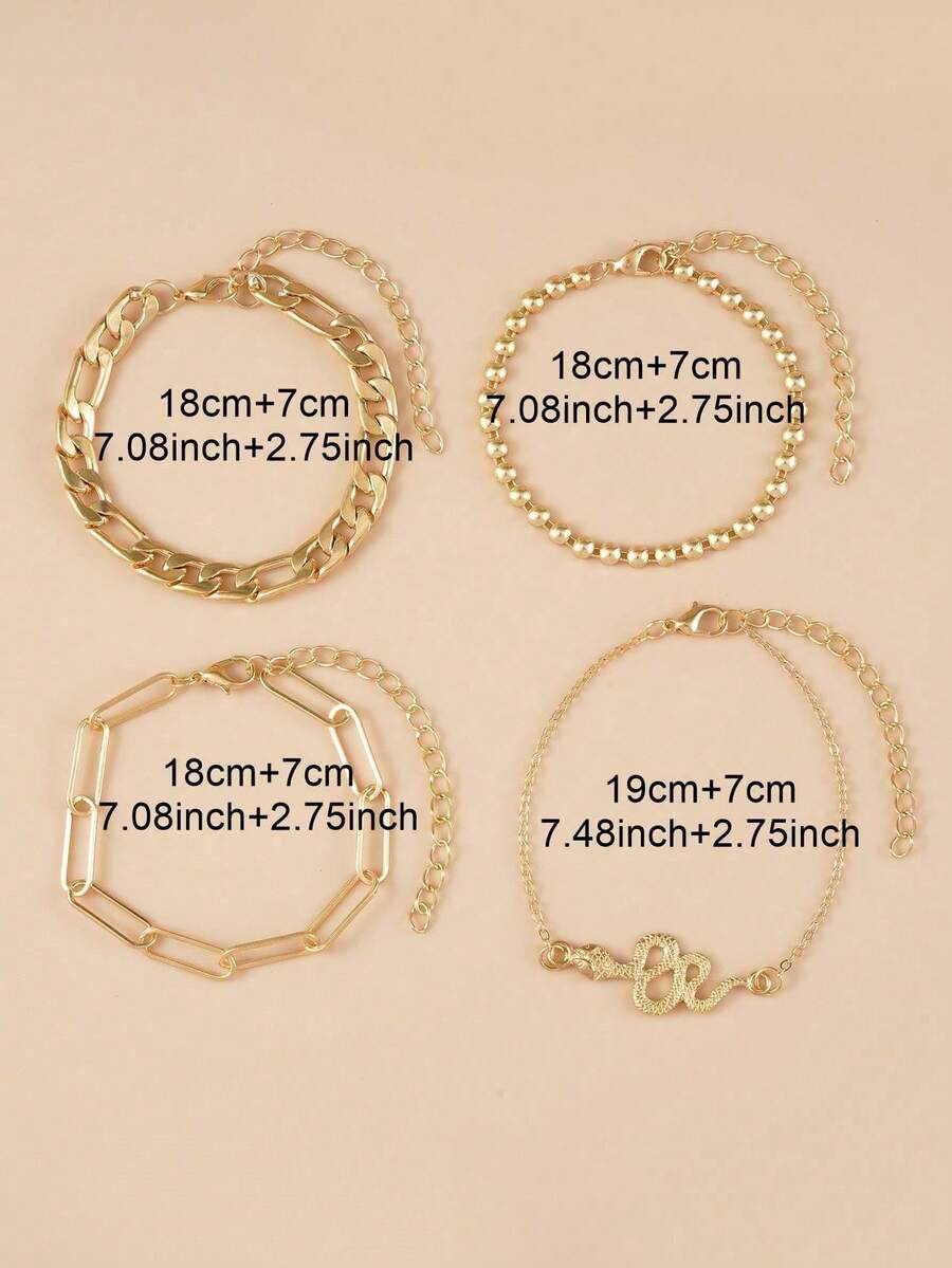 SHEIN طقم 4 سوار ذهبي سلسلة ثعبان بتصميم بانك روك