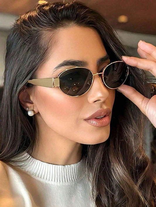 SHEIN نظارات معدنية موحدة اللون بطراز رجعي و إطار بيضاوي
