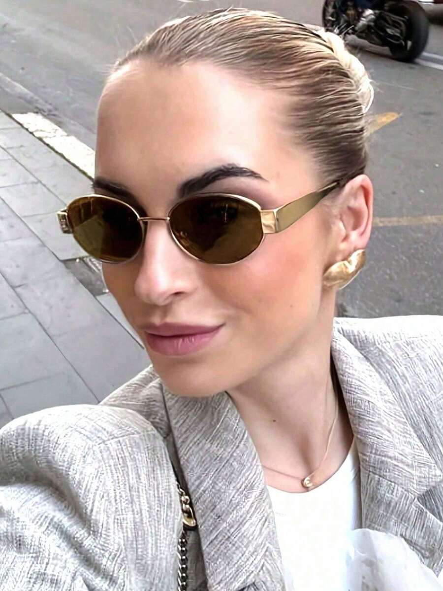 SHEIN نظارات معدنية موحدة اللون بطراز رجعي و إطار بيضاوي
