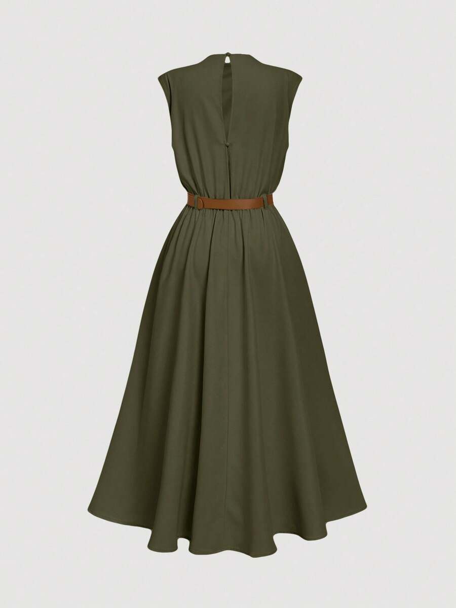 SHEIN MOD فستان اخضر أنيق بدون أكمام مع حزام