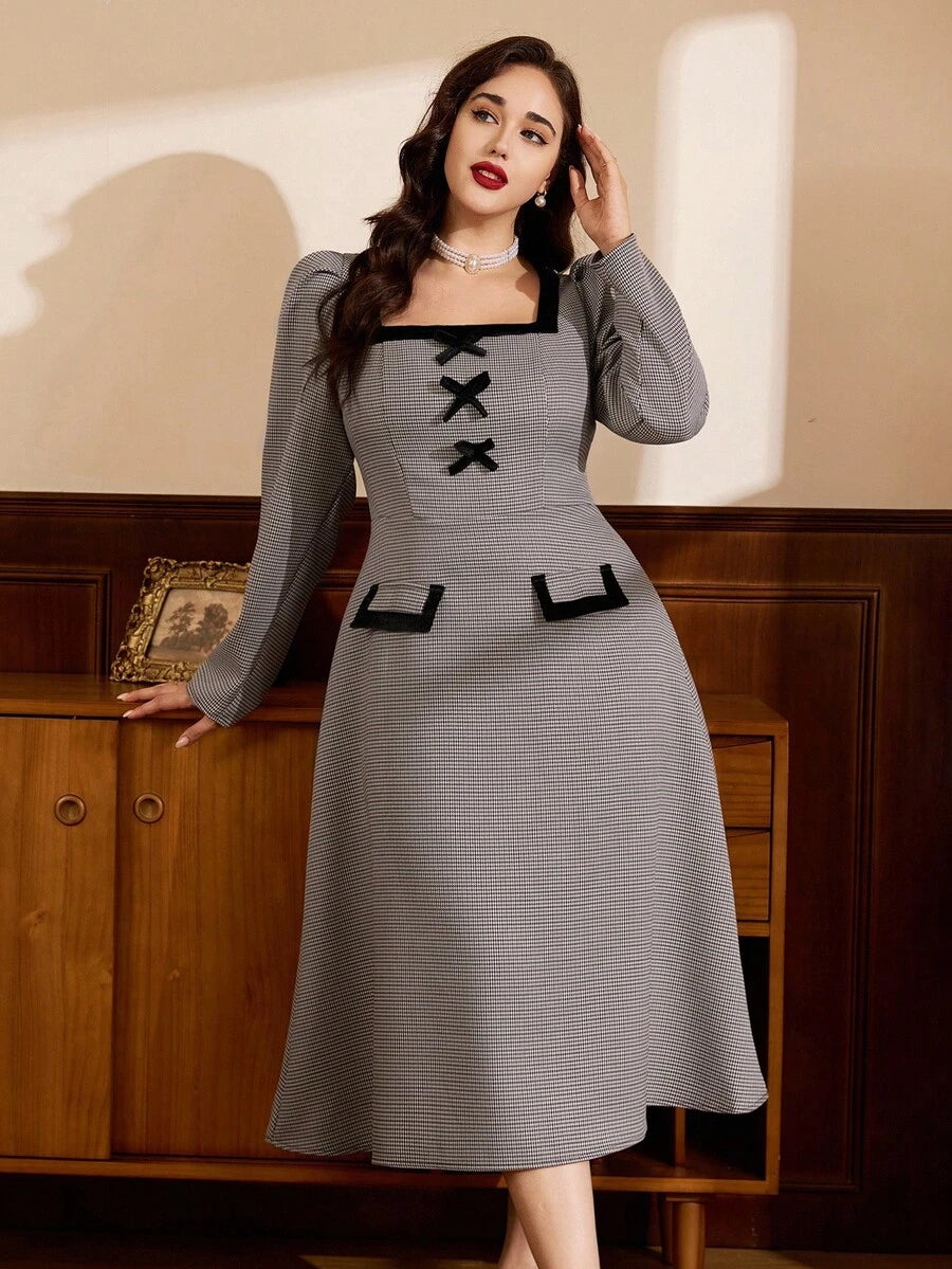 SHEIN Auvina فستان أنيق طويل بربطة عنق للمقاسات الكبيرة
