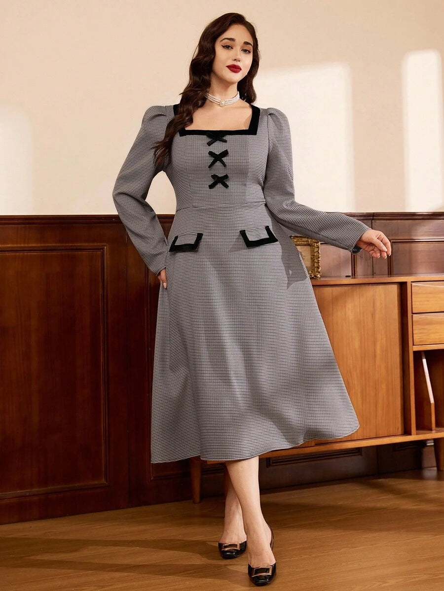 SHEIN Auvina فستان أنيق طويل بربطة عنق للمقاسات الكبيرة