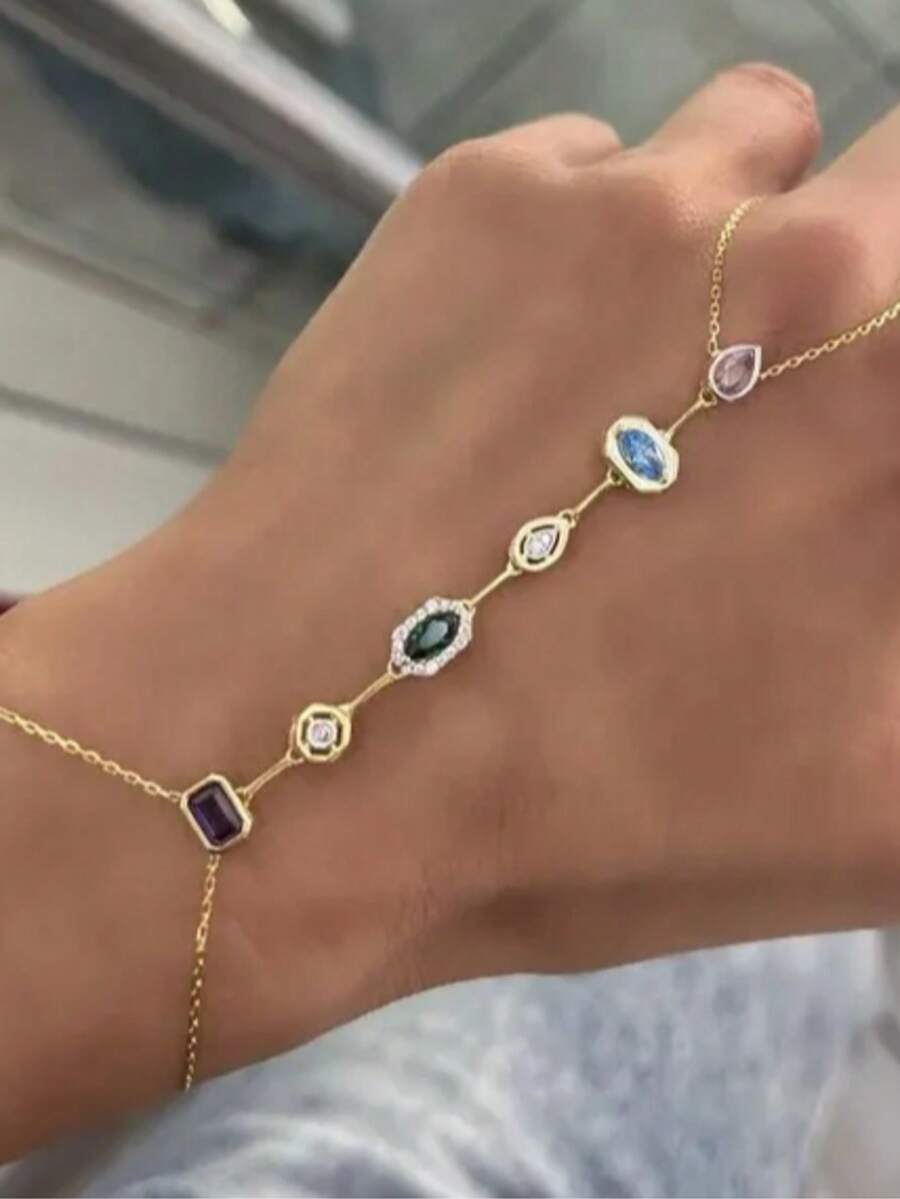 SHEIN سوار أصبع نحاسي متعدد الألوان بزركونيا