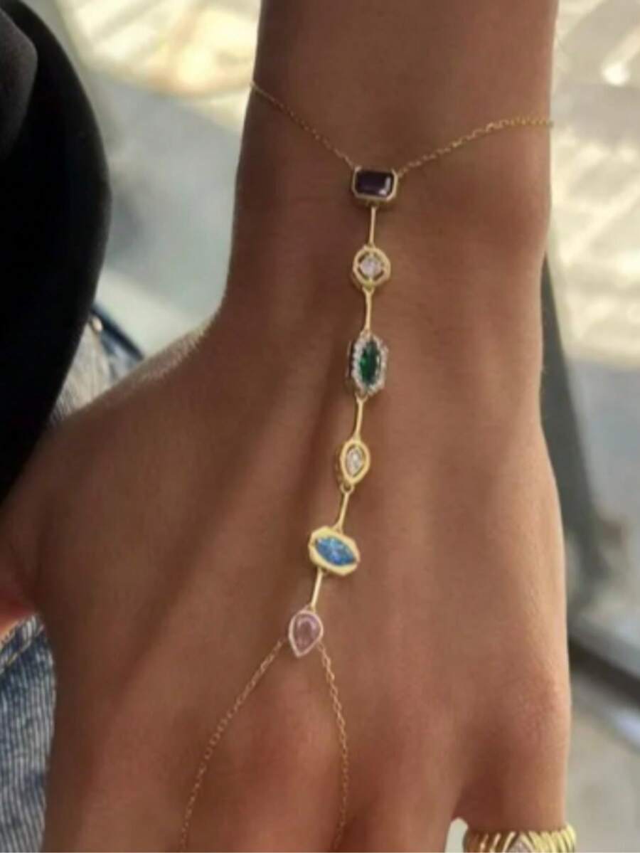 SHEIN سوار أصبع نحاسي متعدد الألوان بزركونيا
